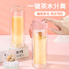 网红磁吸式玻璃杯茶水分离高硼硅玻璃水杯耐高温女生高颜值泡茶杯