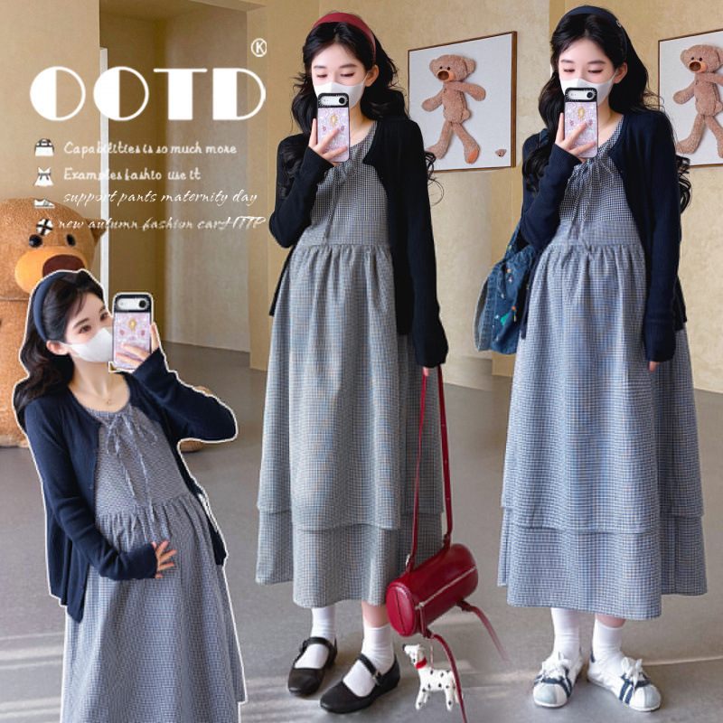 2026 Spring/Summer New Korean Retro Dress for Pregnant Women: Houndstooth Vest Dress + Sunscreen Knitted Cardigan Two-Piece Set for Pregnant Women 2026 Spring/Summer New Korean Retro Dress for Pregnant Women: Houndstooth Vest Dress + Sunscreen Knitted Cardigan Two-Piece Set for Pregnant Women