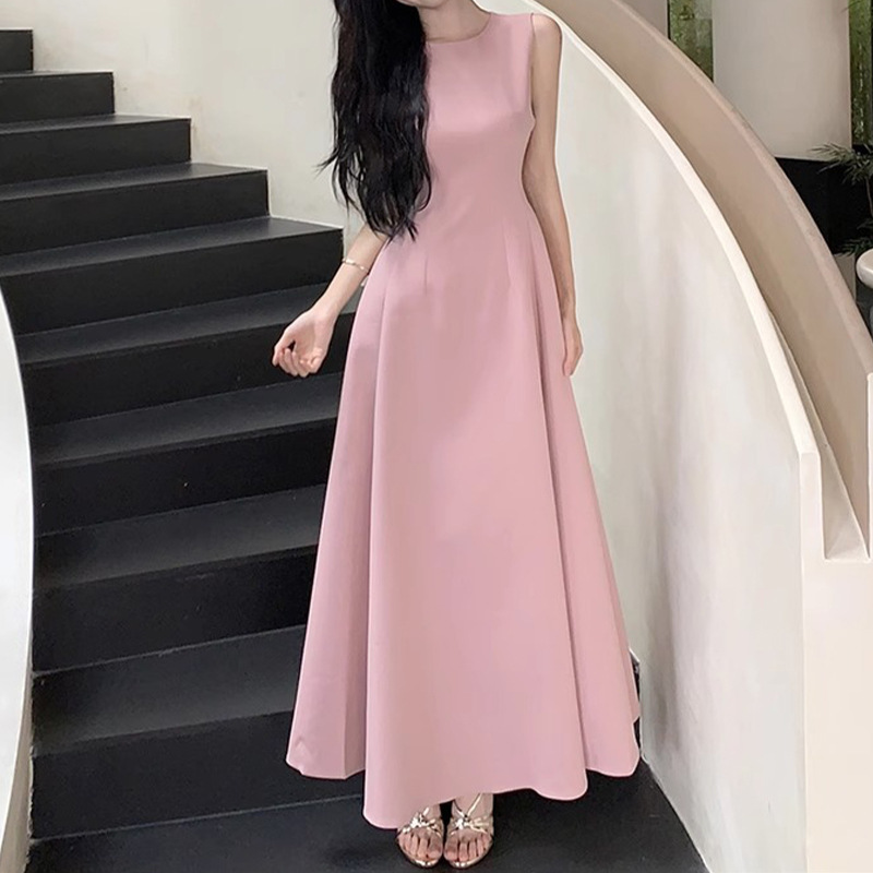 黑色连衣裙子女夏季2025新款法式气质感无袖背心收腰显瘦长裙|undefined
