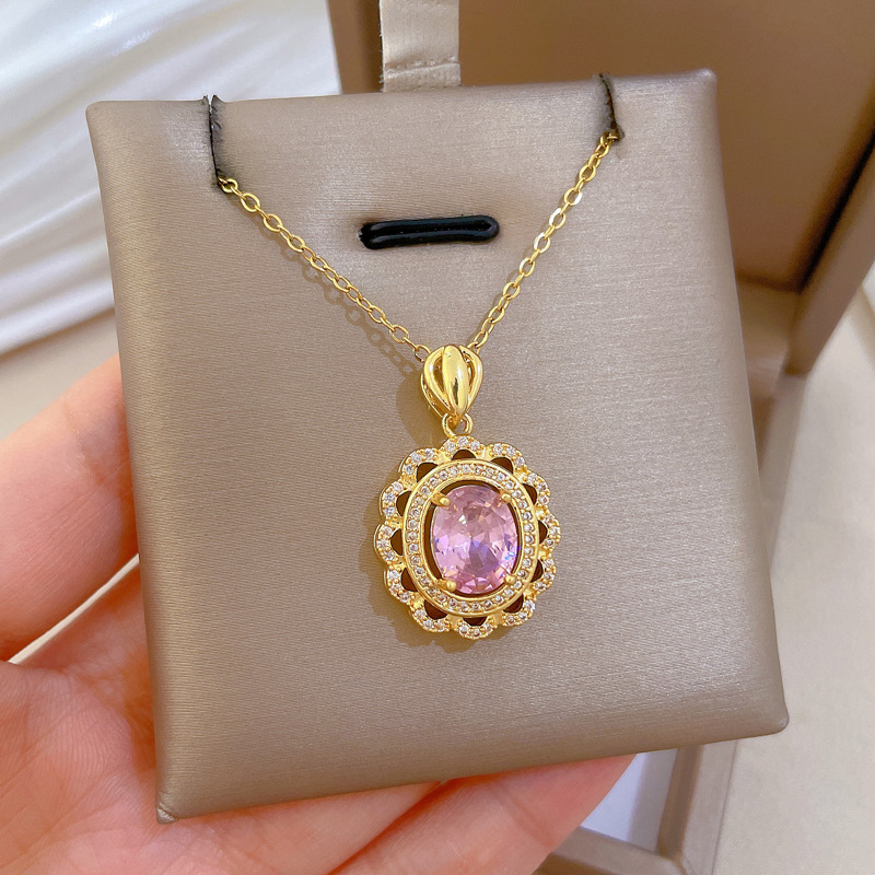 Full Diamond Egg Necklace Luxury Titanium Steel Collarbone Chain_voghion.com