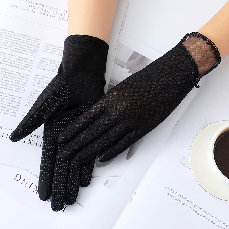 Guantes de protección solar de primavera y verano guantes de pantalla táctil de encaje conducción de las mujeres transpirable al aire libre protección solar guantes de equitación