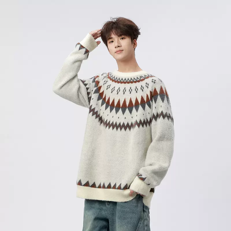 OOTD跨境重工仿水貂绒软糯保暖情侣款2025新款百搭经典费尔岛毛衣