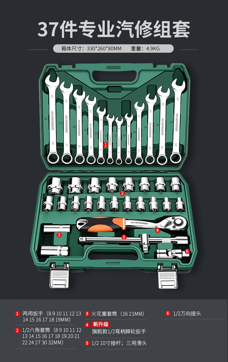 Suitable for Green Forest Auto Repair Tool Set, ratchet quick socket wrench, car maintenance, motorcycle maintenance