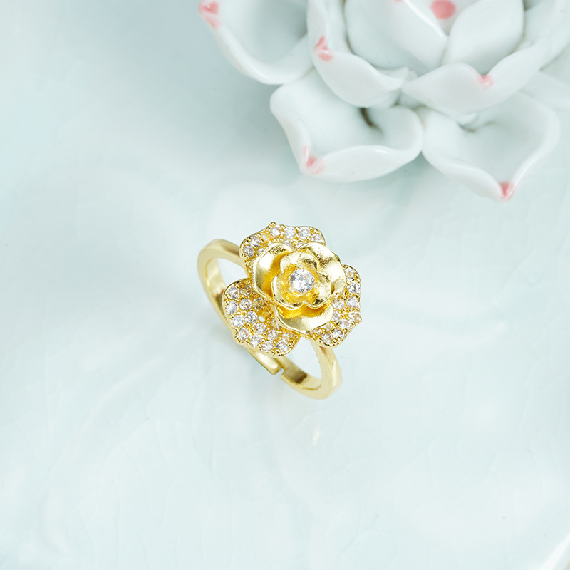Nuevo anillo de oro de arena vietnamita estilo nacional flores anillo de boca viva temperamento estilo palacio joyas de alta calidad