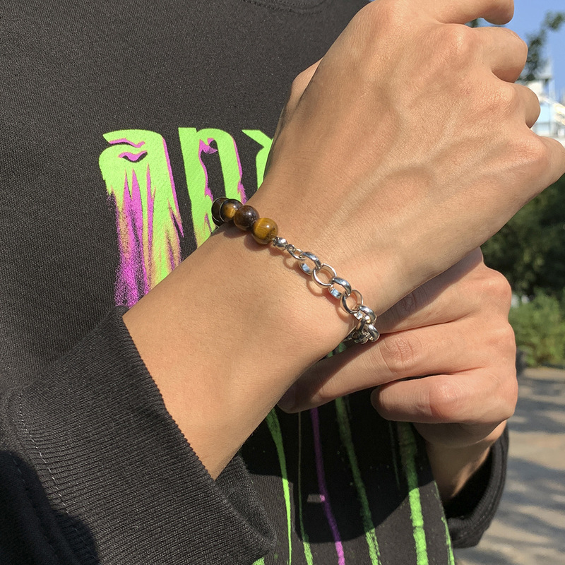 European and American cross-border jewelry fashion simple Street all-match men's gradient beads stitching cross chain bracelet bracelet