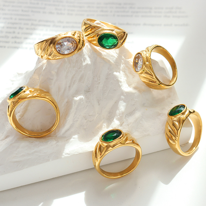 欧美个性白绿锆石戒指女指环钛钢网红首饰饰品女礼物不掉色A391