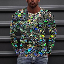 独立站热卖款套头长袖T恤 骷髅头 DIY款3D数码印花男士厂家货源