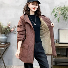 加绒加厚棉袄冬季宽松大码女装连帽中长款外套女式棉服兔毛棉衣