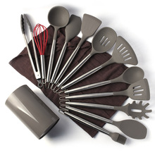 跨境硅胶铲11件套不锈钢柄硅胶厨具套装亚马逊烹饪工具捞篱勺铲