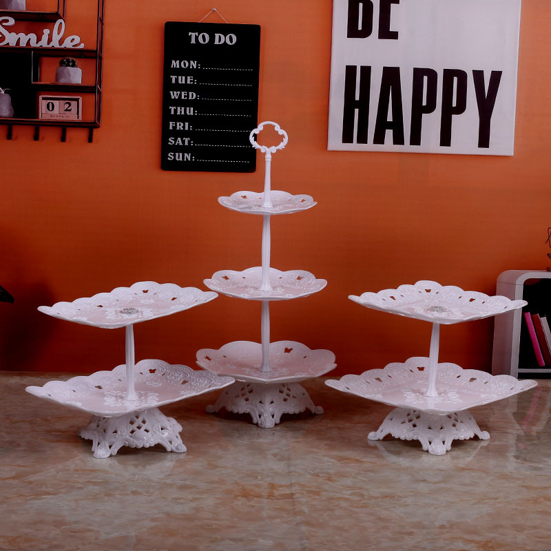 Decoración de cumpleaños soporte de postre estante de exhibición de estilo europeo comida fría mesa de descanso de té de plástico pastel bandeja de postre estante