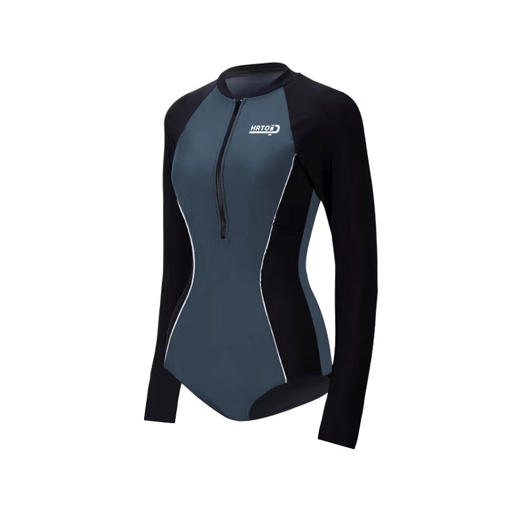 HURUN deportes buceo surf costura a rayas protección solar adelgazamiento manga larga vacaciones traje de baño de una pieza mujer conservador