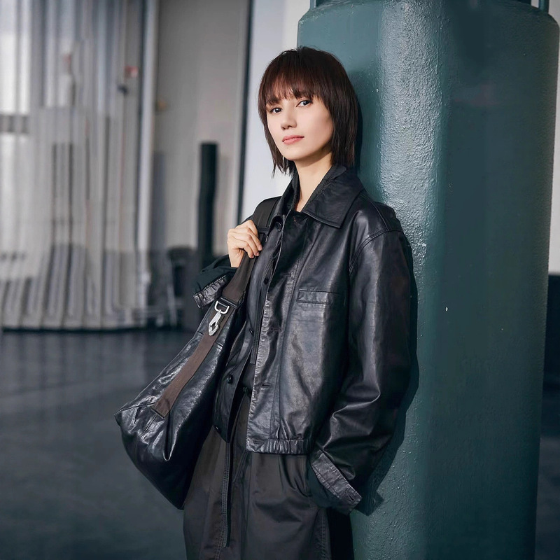 [Same Style as Yuan Quan] Genuine Leather Jacket for Women, Vegetable Tanned First Layer Sheepskin Casual Loose Jacket Short Jacket Autumn New Style