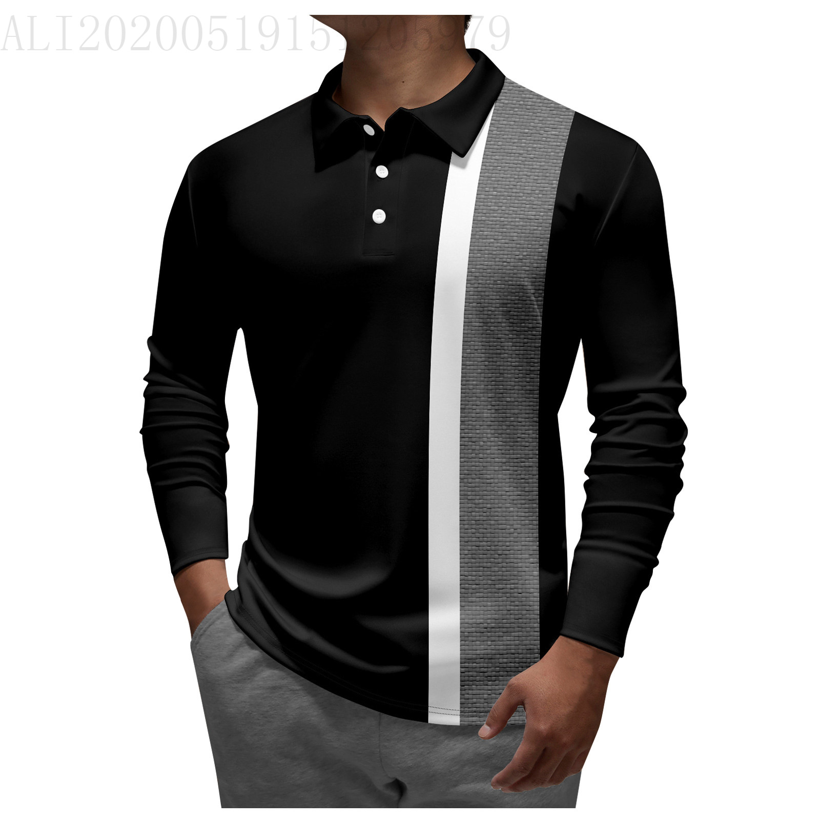 Pulse Polo Shirt European And American Cross-Border Men's Long Sleeve Striped T-Shirt Middle-Aged Plaid Button_viptrois.com