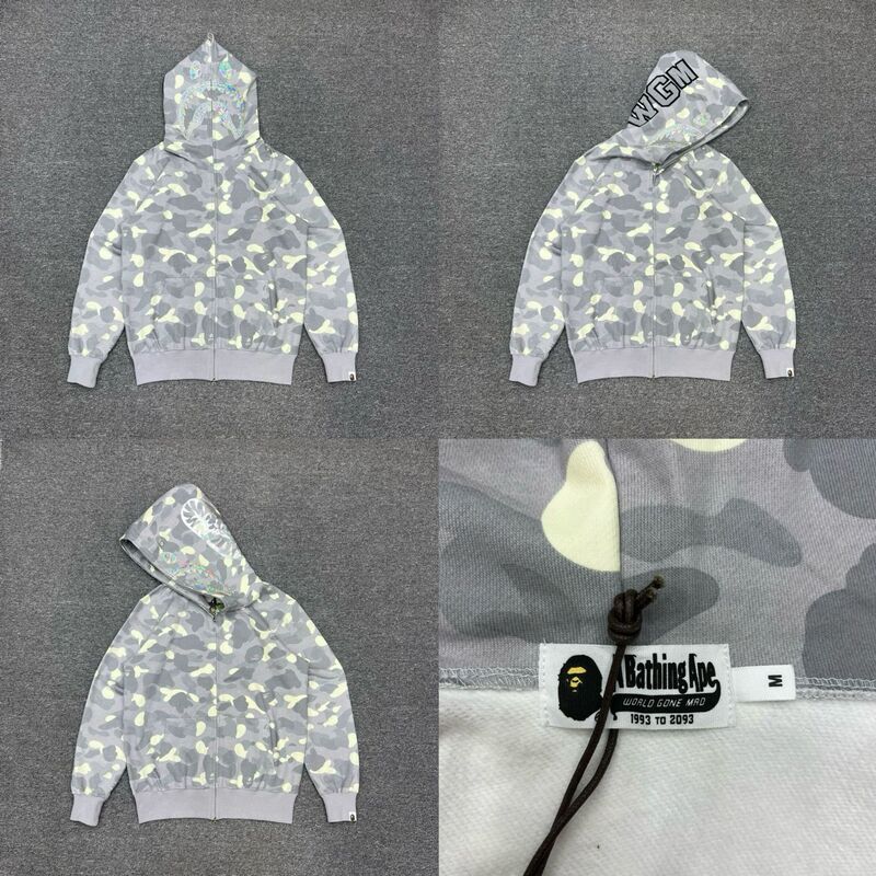 トレンディなブランド BAPE サメ迷彩ジッパースウェットシャツ男性と女性のカップル用ルーズトレンディなベルベットフード付きカーディガンジャケット男性用|undefined