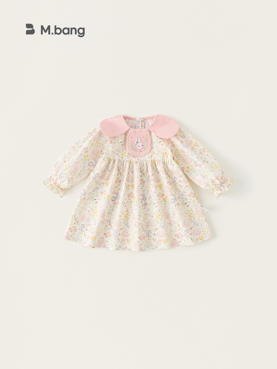 Yubao ropa infantil niñas vestidos de flores trituradas primavera y otoño 2026 nuevo estilo idílico viento muñeca de niños collar vestido de princesa de manga larga