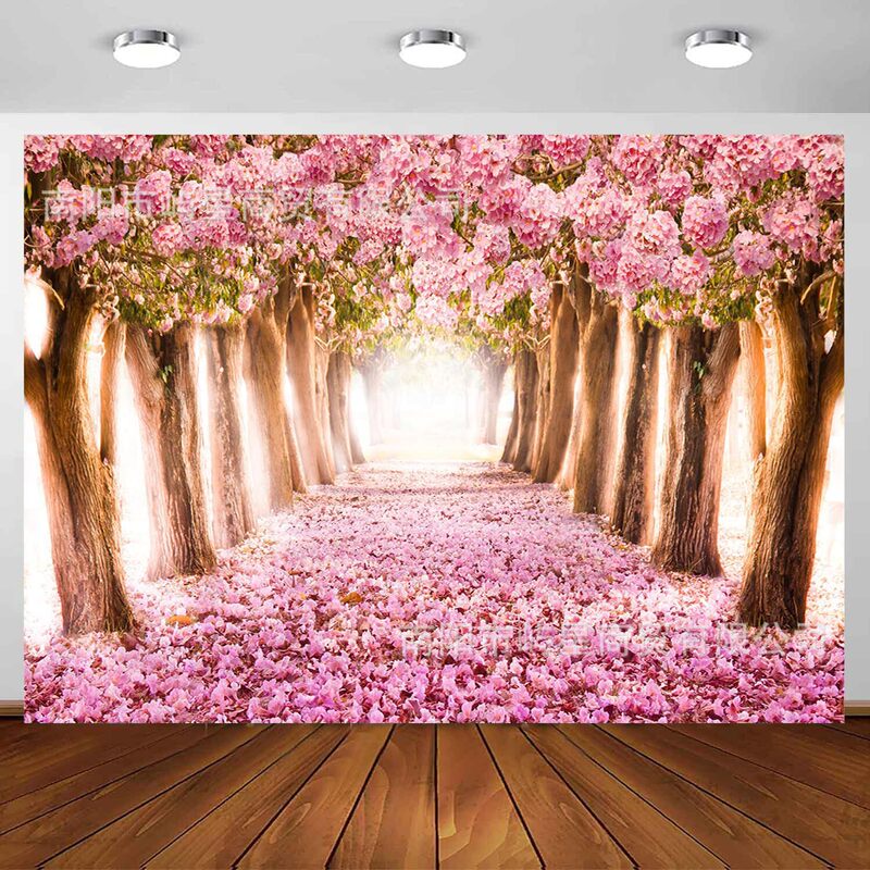 Spring Romantic Cherry Blossom Portrait Birthday Background Decoration Cross-Border Valentine's Day Bridal Shower Party Banner Hanging Cloth