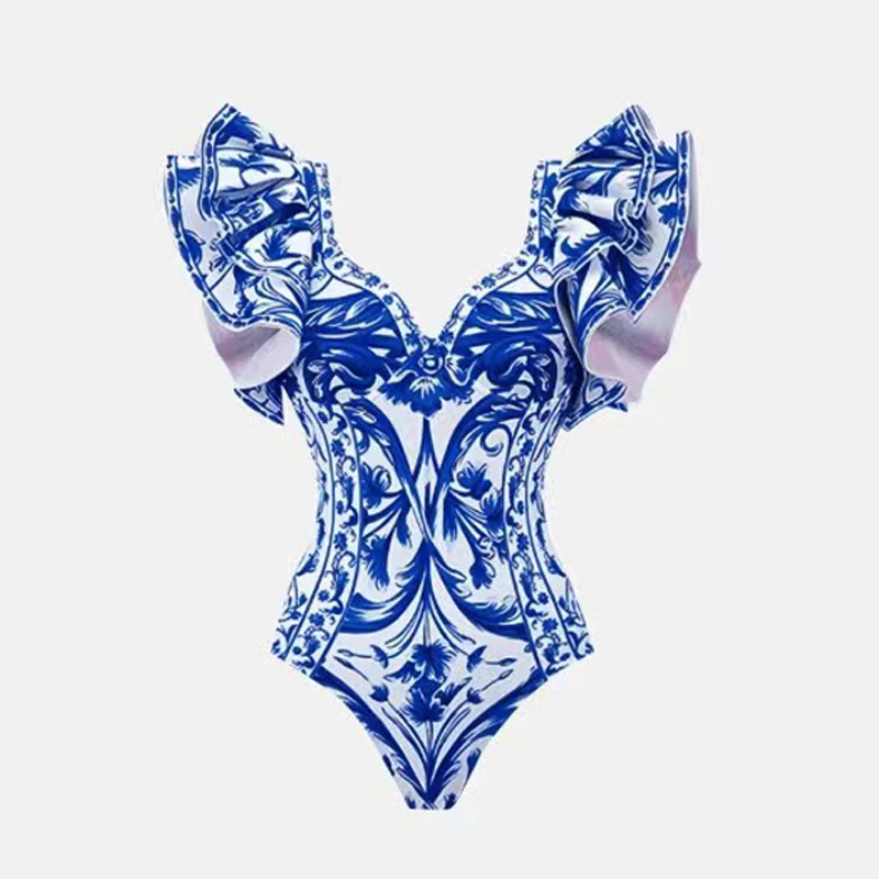 154g Weight Sleeveless Sleeve Length Polyester Fabric Type Regular Top Length One-pieces Tops Type 2 Pieces Set Quantity Swimming Occasion V Neck Neckline Slim Fit Type Printing, Ditsy Floral Pattern Women's Gender Elegant Style Women's Elegant Printing Ditsy Floral 2 Pieces Set One Piece Swimwear 7