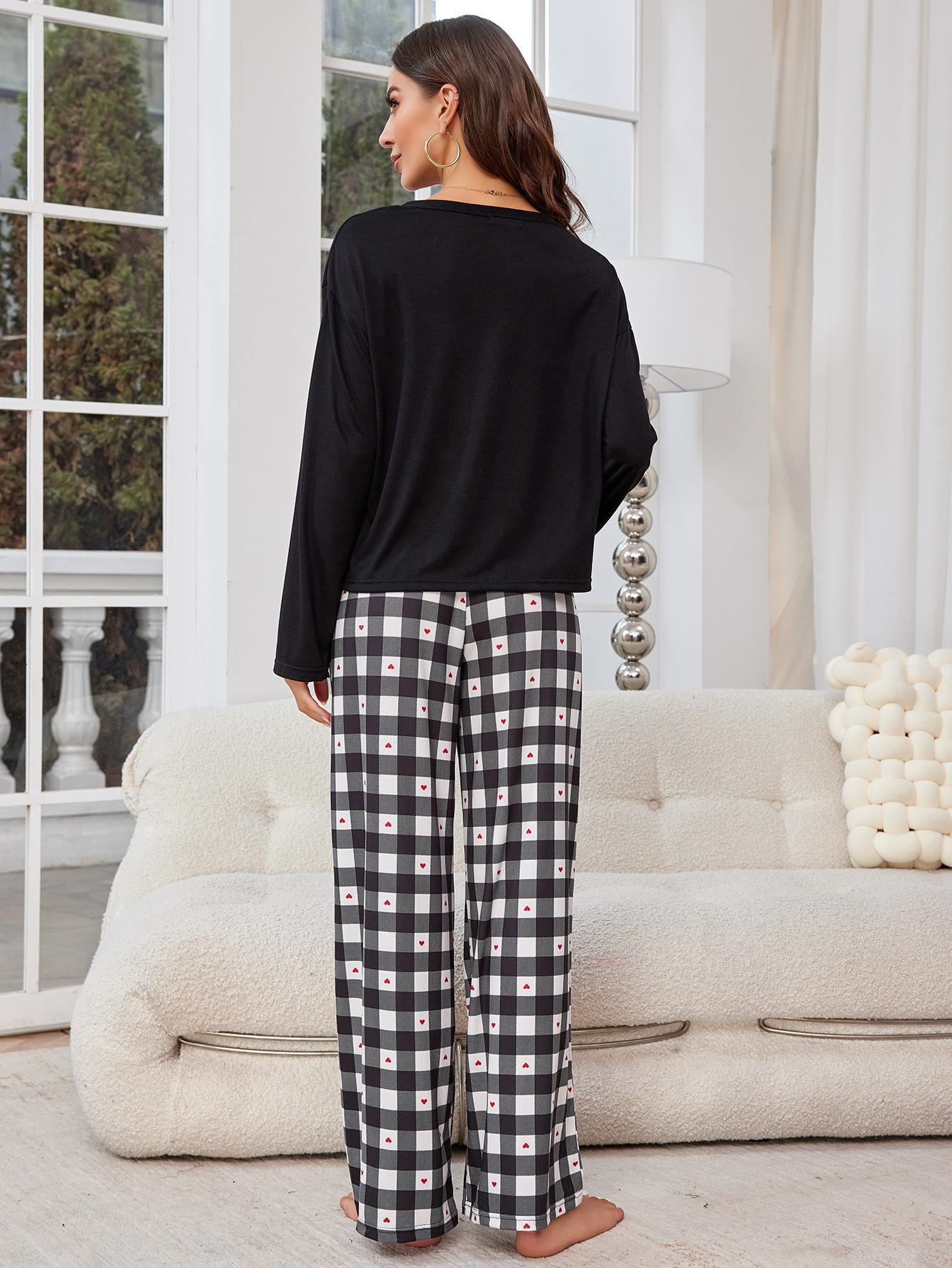 Sleepwear for women, spring and autumn checkered long sleeved cardigan, two-piece home suit_voghion.com