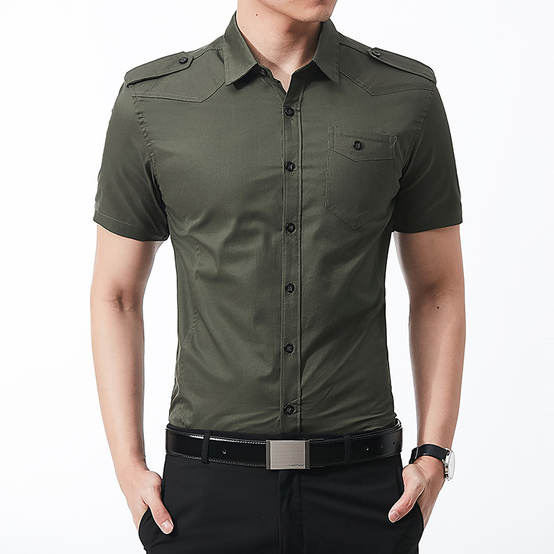 Business casual short-sleeved shirt men's summer thin lapel casual shirt Korean slim thin coat cotton New
