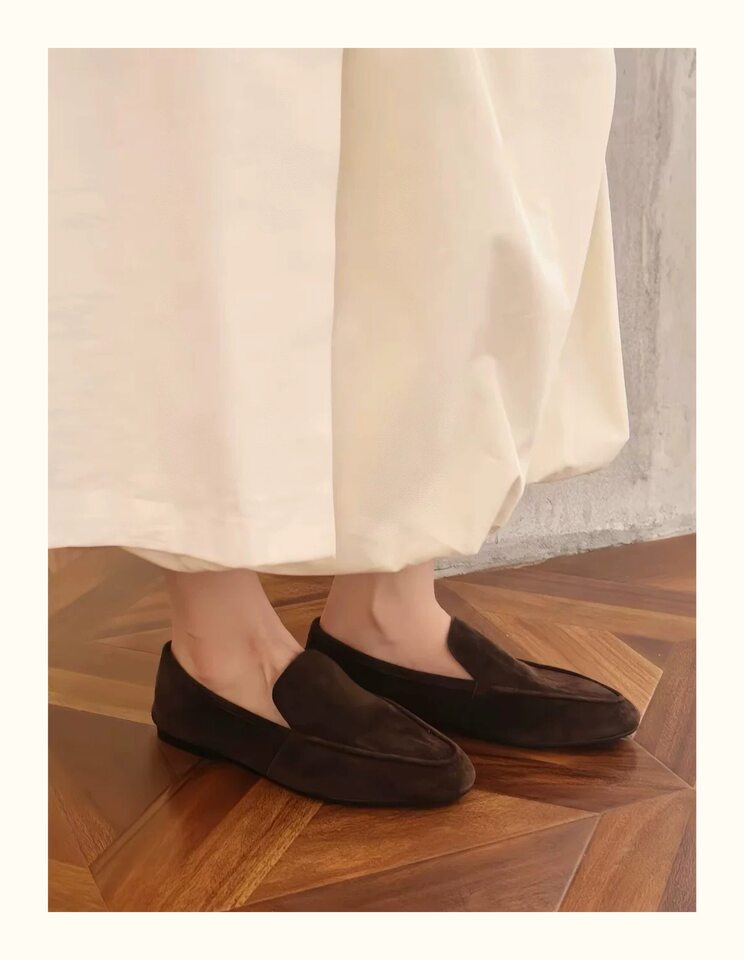 Giày lười nữ da lộn mũi tròn phối sọc, gót thấp 1–3 cm, kiểu cổ điển dễ phối đồ — Bột yến mạch kaki, Xanh lá cây nhạtcolor, Màu sắc chi tiết 10