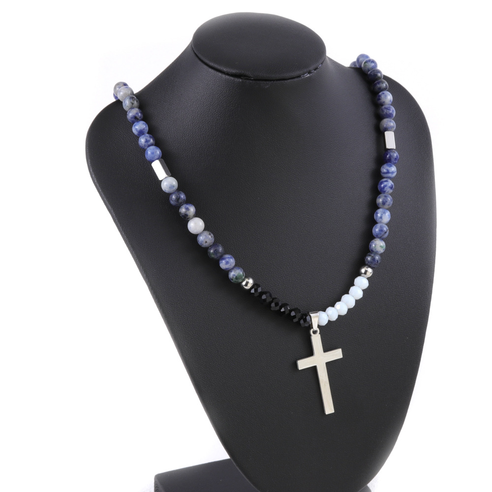 36g Weight Pendant Necklace Classification 1 Piece Quantity Holiday, Daily Occasion natural stone, Titanium Steel Material Cross Pattern Men's Gender Beaded, Polishing Design Simple Style, Classic Style Style Simple Style Classic Style Cross Natural Stone Titanium Steel Beaded Polishing Men's Pendant Necklace 6