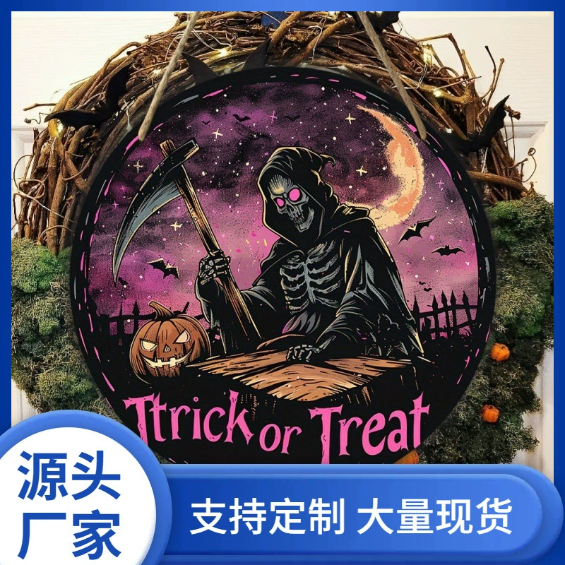 Новый трансграничный Хэллоуин, деревянная дверная вывеска Grim Reaper, украшение для дома, подвесное украшение для вечеринки, дверная вывеска, подвесная
