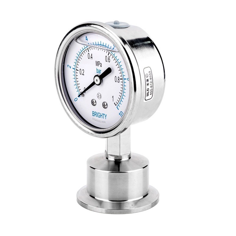 布莱迪真空压力表不锈钢隔膜高压表YN-60MLBF卡箍式压力表 0-1MPA