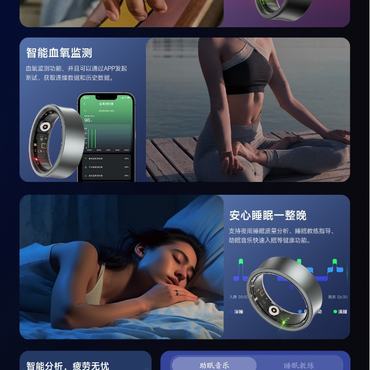 Anillo inteligente popular SR06, monitor de oxígeno en sangre, monitorización del sueño, anillo de salud para hombres y mujeres, resistente al agua, monitor de salud portátil con Bluetooth