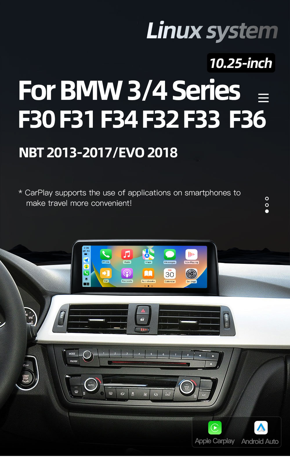Suitable for Bmw 3 Series 4 Series F30 F31 F34 Car Central Control Large Screen Navigation Carplay Player