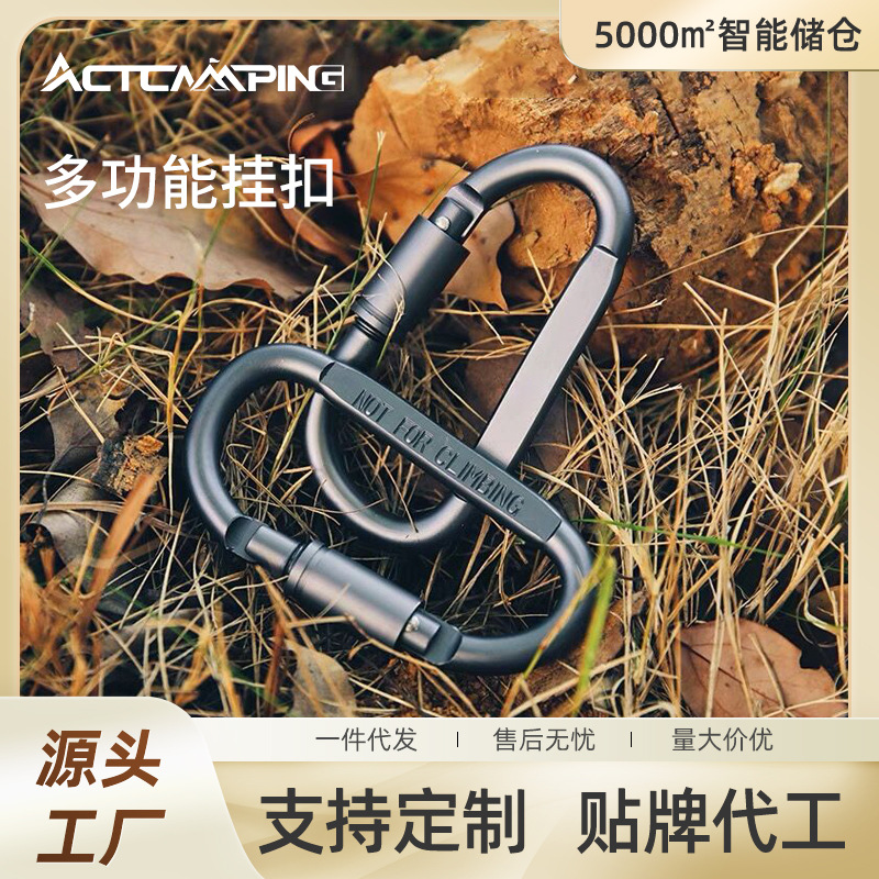 Outdoor Camping Style Equipment Multifunctional Carabiner Aluminum Alloy D-Type with Lock Wind Rope Hanging Buckle Backpack Keychain Wholesale