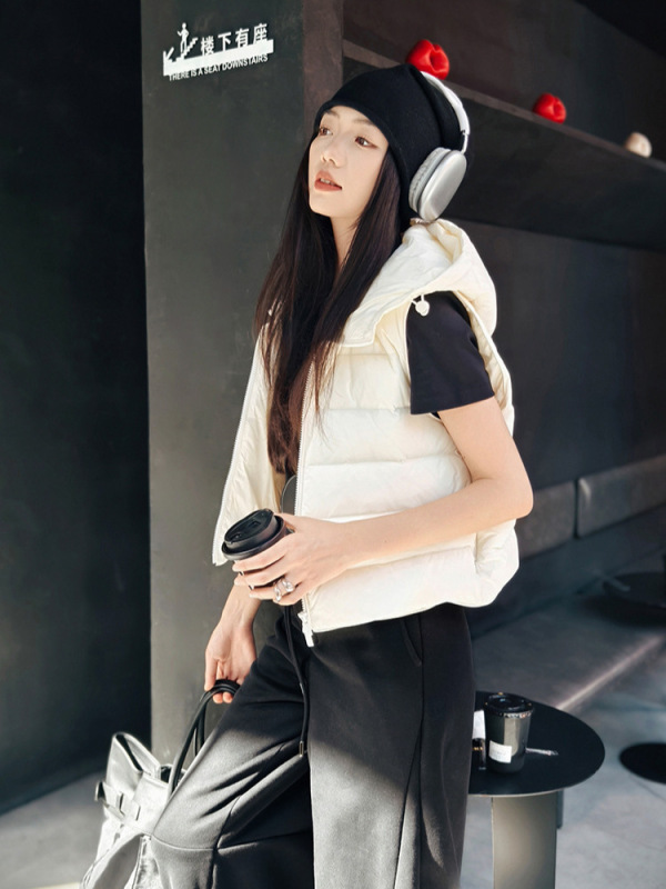 美洋同款95白鸭绒马甲 ~尼龙云感连帽羽绒背心外套|undefined