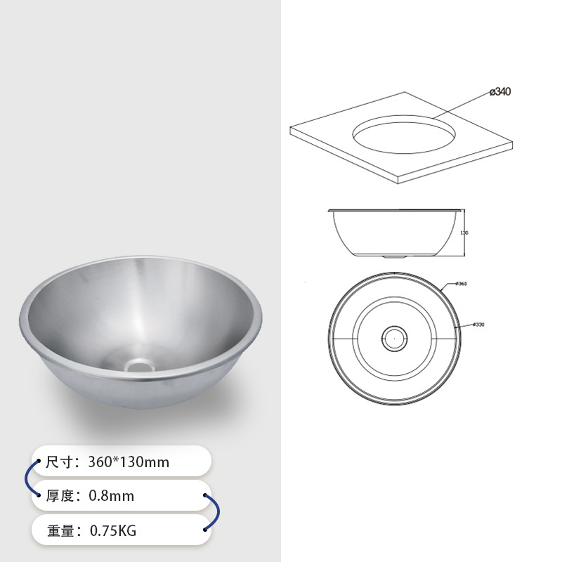 Guangrun Cocina y baño Lavabo redondo de acero inoxidable Lavabo especial para RV GR-599