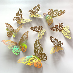 Golden Hollow Butterfly Wall Sticker 3D Wall Background Decorative Sticker Amazon Foreign Trade Festival Wedding Arrangement