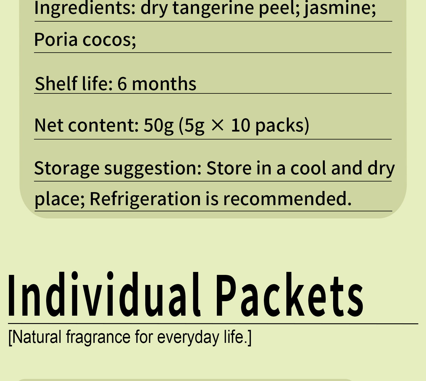 Jasmine Tea with Poria and Tangerine Peel Fu Ling Ju Pi Cha Pyramid Tea Bags 10 Pack 50g Sugar Free overview