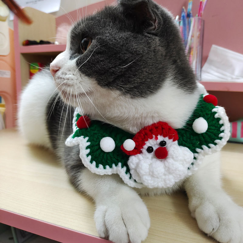 Cruz-frontera flor babero Navidad PET babero de punto de lana tejida Santa Claus guantes Decoración