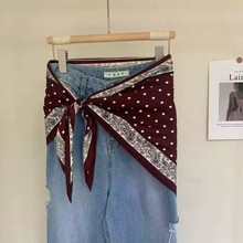 红色波点三角巾配牛仔裤女韩国文艺棉质百搭时尚春秋新款气质领巾