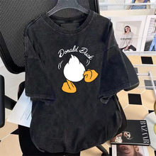 2024新款水洗做旧短袖t恤男士夏季时尚百搭情侣装宽松半袖上衣服