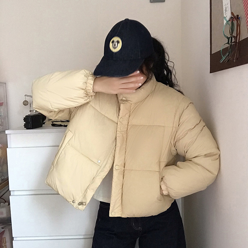 Mangas desmontables dos vestidos de algodón abrigo de ropa de algodón de invierno corto de 2024 nueva chaqueta de algodón cuello de pie ropa de pan grueso image 8