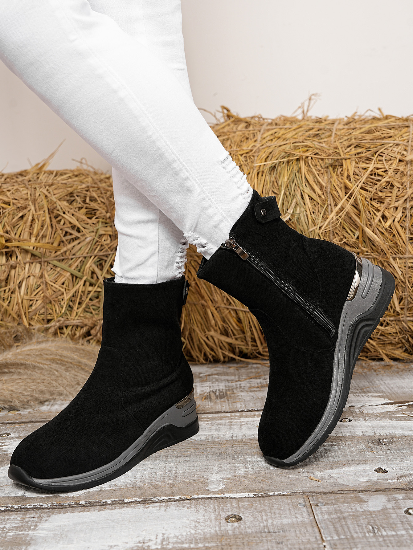 Women's Suede Wedge Ankle Boots With Side Zipper And Platform_voghion.com