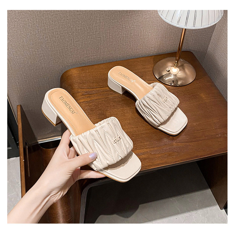 Dép sandal nữ mũi vuông gót nêm siêu mềm kiểu xếp ly, đế cao 3 cm — Màu hồng, Màu mơ, Màu xanh lam chi tiết 17