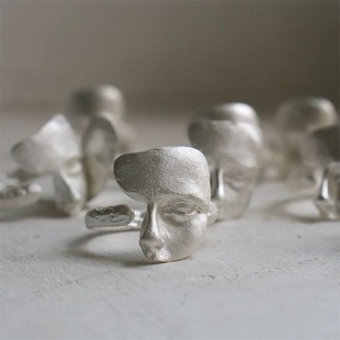 Burnt White Texture Mask silver Handmade Opening Ring All-match Personality Mask Ring Frosted Niche High-end Jewelry