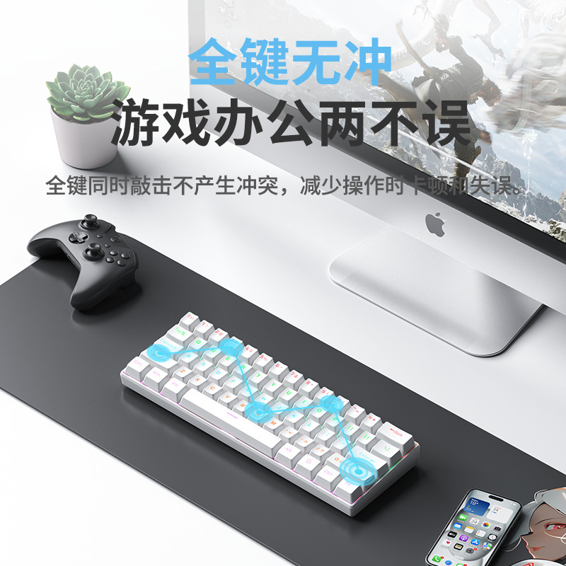 F61 有線バックライトメカニカルキーボードポータブル小型キーボードコンピュータゲームオフィス周辺機器 61 キー茶赤軸|undefined