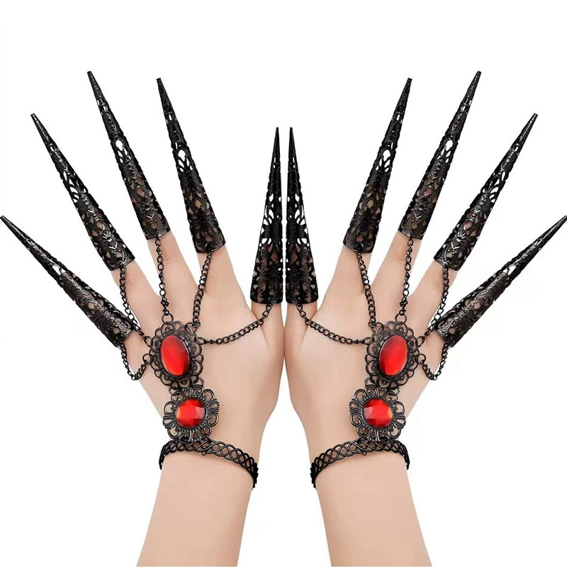 Лолита Диабло браслет готический черный драгоценный камень Набор ногтей вампир ведьма браслет кольцо Вечерние