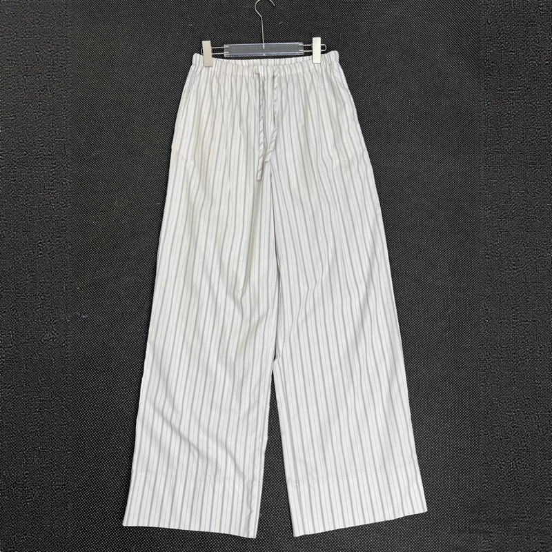 Women's Foreign Trade Trow Lime White Striped High-Waisted Drawstring Cotton Comfortable Elegant Wide-Leg Thin Casual Long Pants