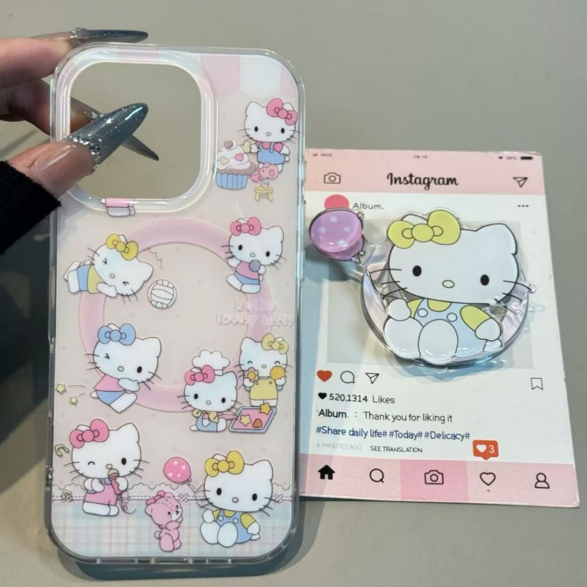 Daily Cute Hellokitty with Stand Suitable for Apple 16 Mobile Phone Case Pink Iphone15Pro New Model