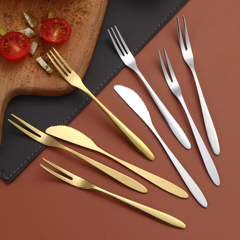 304 horquilla de frutas de acero inoxidable horquilla de pastel de luna de otoño horquilla de postres creativa horquilla de cuchillo de dos dientes horquilla de pastel de hotel