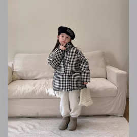 NYPP韩国冬季新款男童女童黑白格可拆卸童马甲加厚保暖羽绒服外套