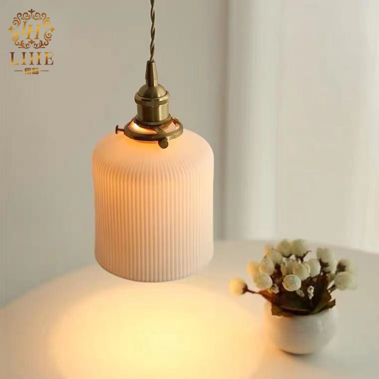Cross-Border 1 Nordic Modern Minimalist Brass Ceramic Bedside Lamp Japanese Retro Bar Counter Restaurant Corridor Glass Pendant Light