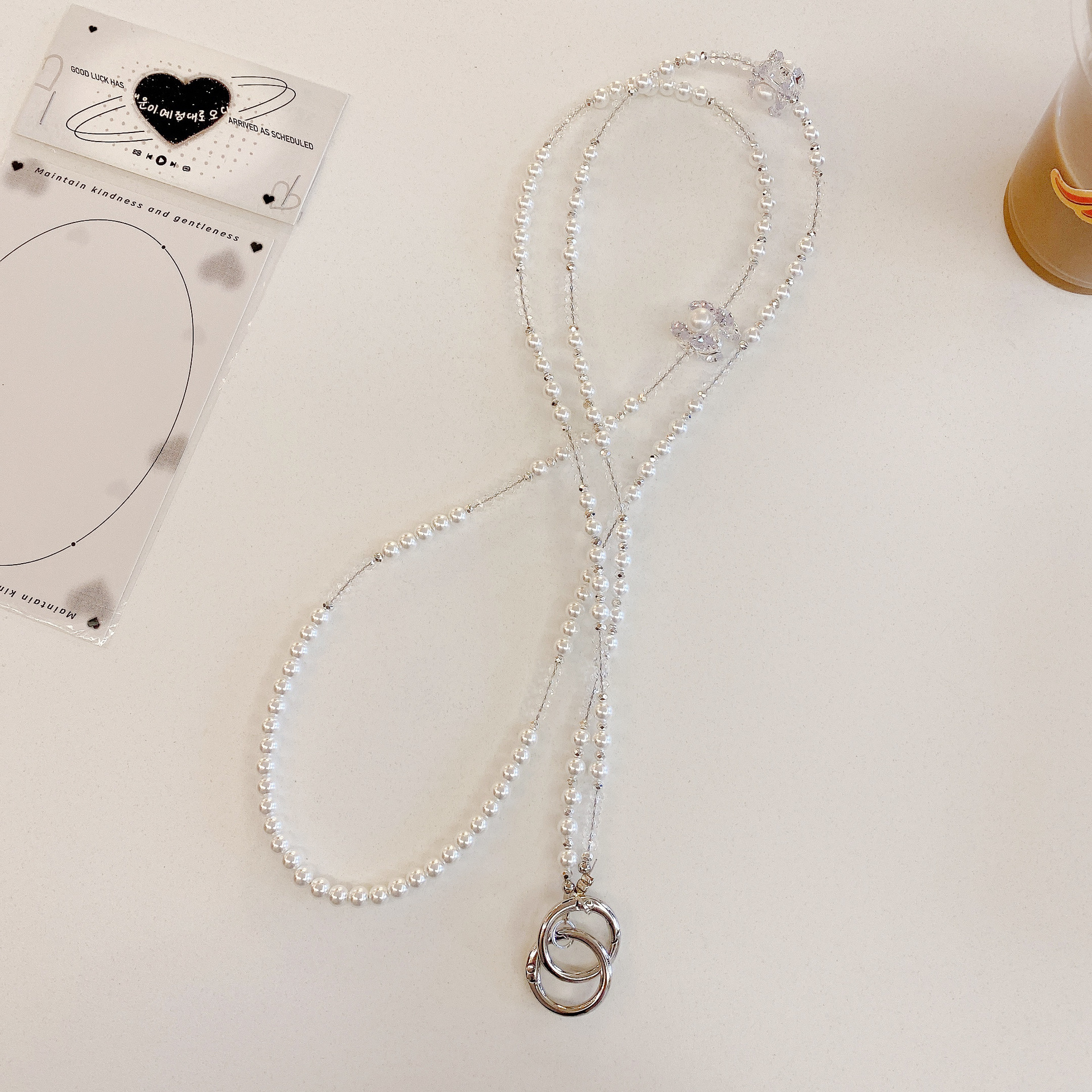 Boutique hecho a mano de alta gama teléfono móvil cadena colgante mujer concha pulsera de cristal cadena larga cadena de piedra cordón de teléfono móvil de moda mensajero largo