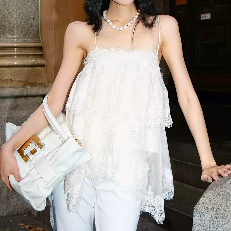 咖色/米色 性感蕾丝吊带背心女春夏新款2026法式复古上衣气质吊带